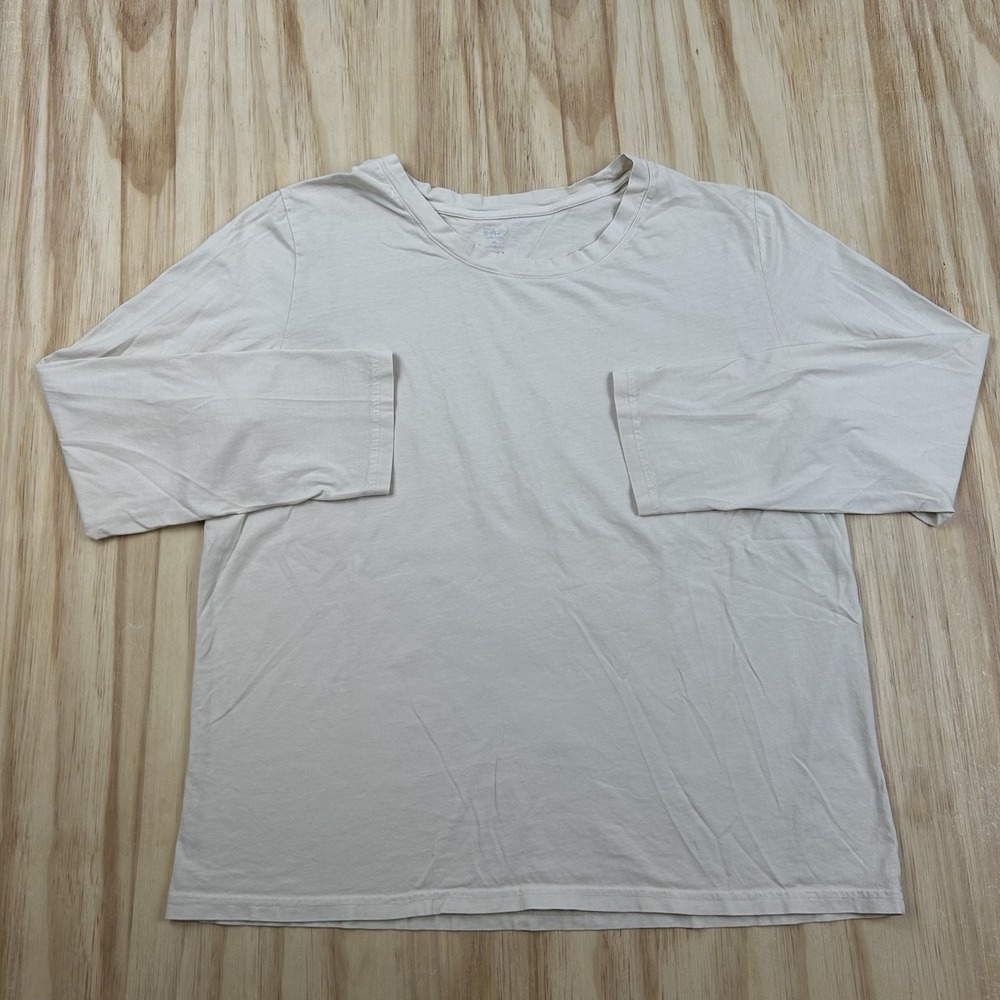 Pure Amici Womens XL Beige Cotton Long Sleeve Crew Neck Quiet Luxury T-Shirt